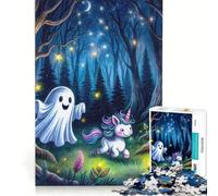 Rompecabezas de 1000 Piezas para Adolescentes: Fantasma y Unicornio adorables, Juego Educativo, Carrera de Velocidad Manual, Juego de desafío único 38x26cm
