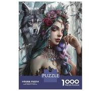 Rompecabezas De 1000 Piezas para Adolescentes Fantasy Artwork with Wolf and Flowers Rompecabezas para Adultos Juguetes DIY Pero Divertidos Y Humorísticos Cumpleaños 38x26cm/1000pc
