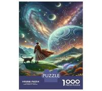 Rompecabezas De 1000 Piezas para Adolescentes Fantasy Artwork Woman with Cat in Space Rompecabezas para Adultos Juegos De Relajación Análisis Y Lógica Cumpleaños 70x50cm/1000pcs