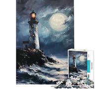 Rompecabezas de 1000 Piezas para Adolescentes Faro a la luz de la Luna Difícil y desafiante Decoración para el hogar Juegos relajantes para Mayores de 14 años 38x26cm