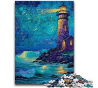 Rompecabezas de 1000 Piezas para Adolescentes: Faro de Cielo Estrellado, desafiante, Divertido y Divertido Juego Educativo para cumpleaños, 26x38cm