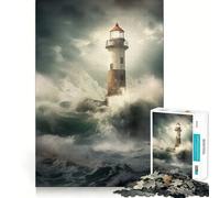 Rompecabezas de 1000 Piezas para Adolescentes Faro en la tempestad Arte de Corte Suave Juego Mental Regalo Ideal para Relajarse y divertirse en Navidad Arte para el Tiempo Libre (38x52cm)