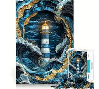 Rompecabezas de 1000 Piezas para Adolescentes Faro en la tormenta,Arte Kintsugi,Juego de Ajuste Exacto,Juego de Habilidad Mental,Momento de diversión Tranquila,Diversión de cumpleaños (38x26cm)