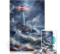 Rompecabezas de 1000 Piezas para Adolescentes Faro en la tormenta Desafío difícil para aliviar el estrés Juego de desafío único 52x38cm