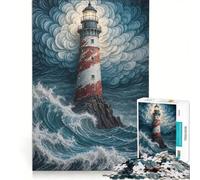 Rompecabezas de 1000 Piezas para Adolescentes Faro en Mares tempestuosos Juguetes antiestrés para la diversión Familiar Regalos para Amigos y Familiares 50x75cm