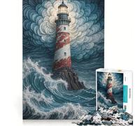 Rompecabezas de 1000 Piezas para Adolescentes Faro en Mares tempestuosos Juguetes antiestrés para la diversión Familiar Regalos para Amigos y Familiares 38x26cm