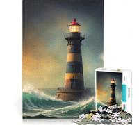 Rompecabezas de 1000 Piezas para Adolescentes Faro en Mares tempestuosos Pintura Juguete antiestrés Ideal para la diversión Familiar Regalo para Amigos y Familiares 50x75cm