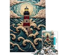 Rompecabezas de 1000 Piezas para Adolescentes Faro en Mares tormentosos Rompecabezas para Adultos Juguete Decorativo para Pared Arte para Reducir el estrés Regalos (Tamaño 38x52cm)