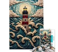 Rompecabezas de 1000 Piezas para Adolescentes Faro en Mares tormentosos Rompecabezas para Adultos Juego Familiar Divertido y con Humor Regalo de cumpleaños (Tamaño 50x75cm)