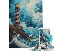 Rompecabezas de 1000 Piezas para Adolescentes Faro en un mar tormentoso Pintura del Cielo Juguetes educativos Juegos relajantes Actividades Familiares Regalos para Mujeres y Hombres (tamaño 38x26cm)