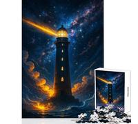 Rompecabezas de 1000 Piezas para Adolescentes: Faro en una Noche Estrellada decoración del hogar Juguetes Ideas de Regalo Juego de ingenio con póster a Juego y Hoja de Trivia (tamaño 38x52cm)