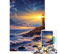 Rompecabezas de 1000 Piezas para Adolescentes Faro Nocturno con Cielo Estrellado y Paisaje Marino Rompecabezas para Adultos Juegos Divertidos Regalos para Mujeres Juegos desafiantes (Tamaño 38x26cm)