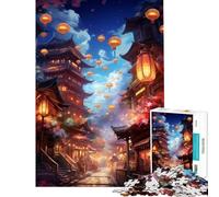 Rompecabezas de 1000 Piezas para Adolescentes Faroles de Aldea Japonesa Juguete Educativo y desafiante para Juegos relajantes y antiestrés Regalo artístico (tamaño 50x75cm)
