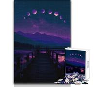 Rompecabezas de 1000 Piezas para Adolescentes, Fases de la Luna sobre un Lago de montaña, Juegos Familiares, decoración del hogar, Ideas de Regalo, tamaño 38x52cm