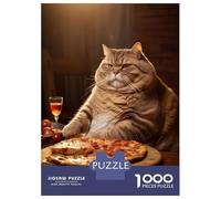 Rompecabezas De 1000 Piezas para Adolescentes Fat Cat Pizza Dinner Food Rompecabezas para Adultos Juegos Familiares Decoración del Hogar Regalos Y Cumpleaños Únicos 38x26cm/1000pcs