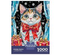 Rompecabezas De 1000 Piezas para Adolescentes Festive Cat with Gifts and Snowflakes Rompecabezas para Adultos Juego Práctico Regalo De Cumpleaños Regalos De Cumpleaños Únicos 70x50cm/1000pcs