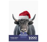 Rompecabezas De 1000 Piezas para Adolescentes Festive Christmas Yak with Santa Hat Rompecabezas para Adultos Juego Práctico Regalo De Cumpleaños Regalos De Cumpleaños Únicos 70x50cm/1000pcs