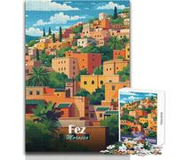 Rompecabezas de 1000 Piezas para Adolescentes, Fez, Marruecos, Paisaje Urbano, ilustración, Hermoso diseño, Juego, desafío difícil, Regalo para cumpleaños, tamaño 50x75cm