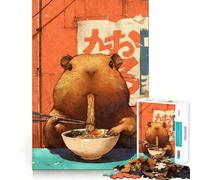 Rompecabezas de 1000 Piezas para Adolescentes Fideos Ramen Capibara,Juego de Ajuste Preciso,Diversión,Ocio,Arte de Pared Navideño (38x26cm)
