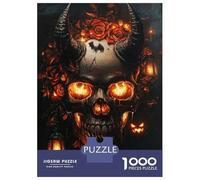 Rompecabezas De 1000 Piezas para Adolescentes Fiery Skull & Roses Rompecabezas para Adultos Juegos Relajantes Decoración De Pared para Cumpleaños, Navidad 52x38cm/1000pcs