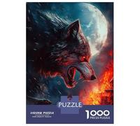 Rompecabezas De 1000 Piezas para Adolescentes Fiery Wolf Under Full Moon Rompecabezas para Adultos Juego Práctico Difícil Regalos De Cumpleaños Y Únicos 38x26cm/1000pcs