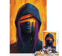 Rompecabezas de 1000 Piezas para Adolescentes Figura Encapuchada con Venda en los Ojos Juguete antiestrés Regalo de cumpleaños Juego de ingenio con póster a Juego y Hoja de Trivia tamaño 50x75cm