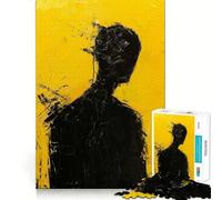 Rompecabezas de 1000 Piezas para Adolescentes Figura Negra sobre Fondo Amarillo,diseño de Corte preciso,Juego para ejercitar la Mente,Juego para Relajarse,Arte navideño para el Tiempo Libre 50x75cm