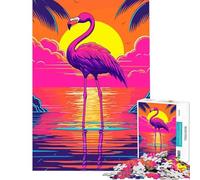 Rompecabezas de 1000 Piezas para Adolescentes Flamenco al Atardecer Arte neón Juego de ingenio desafío Educativo Juguete Ideas de Regalo Aprendizaje Educativo tamaño 75x50cm