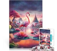 Rompecabezas de 1000 Piezas para Adolescentes Flamenco Rosa con lotos Diversión Familiar Actividades Divertidas en casa, Regalos de cumpleaños, Regalos de Viaje, 38x26cm