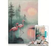 Rompecabezas de 1000 Piezas para Adolescentes Flamencos Rosas al Atardecer Juegos Divertidos para ejercitar la Mente y Las Manos Un desafío único 50x75cm
