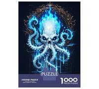 Rompecabezas De 1000 Piezas para Adolescentes Flaming Skull Octopus Digital Art Rompecabezas para Adultos Juguetes Antiestrés Decoración del Hogar Gran Regalo para Jugar 38x26cm/1000pcs