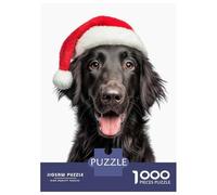 Rompecabezas De 1000 Piezas para Adolescentes Flat-Coated Retriever Dog with Santa Hat Portrait Rompecabezas para Adultos Juego Familiar Decoración del Hogar Cumpleaños Y Navidad 70x