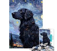 Rompecabezas de 1000 Piezas para Adolescentes Flat-Coated Retriever Juego Educativo Nocturno Juguetes didácticos Regalo de cumpleaños para la diversión Familiar (tamaño 50x75cm)