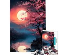 Rompecabezas de 1000 Piezas para Adolescentes Flor de Cerezo y Luna Ayuda a ejercitar el Cerebro Juguete Educativo para el Aprendizaje Decoración de Pared Apto para Mayores de 14 años 38x52cm