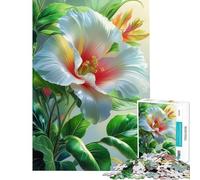 Rompecabezas de 1000 Piezas para Adolescentes Flor de Hibisco Blanca con Hojas Verdes Difícil y desafiante Decoración para el hogar Juego de ingenio Apto para Mayores de 14 años (50x75cm)