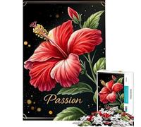 Rompecabezas de 1000 Piezas para Adolescentes Flor de Hibisco Que florece y transmite pasión en un Elegante Marco Dorado Juguete Educativo para Aprender y Mejorar la Memoria Regalo de cumpleaños