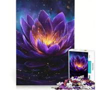 Rompecabezas de 1000 Piezas para Adolescentes Flor de Loto Morada con luz Dorada Juego Relajante desafío difícil cumpleaños 50x75cm