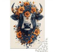 Rompecabezas De 1000 Piezas para Adolescentes Floral Bull Art Print Rompecabezas para Adultos Juego Familiar Análisis Y Lógica Actividades Divertidas En Casa 70x50cm/1000pcs