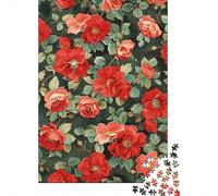 Rompecabezas De 1000 Piezas para Adolescentes Floral Fabric, Red Roses Pattern Rompecabezas para Adultos Juego Práctico Montaje De Patrones Diversión En Casa Actividades, 70x50cm/1000pcs