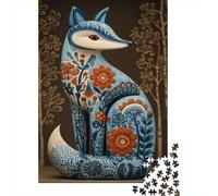 Rompecabezas De 1000 Piezas para Adolescentes Floral Fox Statue Decorative Sculpture Rompecabezas para Adultos Juegos Divertidos Decoración Ayuda A Ejercitar El Cerebro 70x50cm/1000pcs