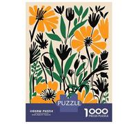 Rompecabezas De 1000 Piezas para Adolescentes Floral Illustration with Orange and Black Rompecabezas para Adultos Juegos De Relajación Regalos De Cumpleaños para Amigos Y Familiares 70x50cm/1000pcs