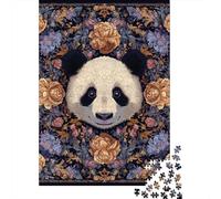 Rompecabezas De 1000 Piezas para Adolescentes Floral Panda Art Print Rompecabezas para Adultos Juego Familiar Análisis Y Lógica Actividades Divertidas En Casa 38x26cm/1000pcs