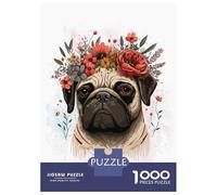 Rompecabezas De 1000 Piezas para Adolescentes Floral Pug Dog Flower Art Rompecabezas para Adolescentes Juegos Relajantes para La Diversión Familiar Juego Desafiante Regalos 52x38cm/1000pcs