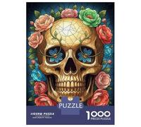 Rompecabezas De 1000 Piezas para Adolescentes Floral Skull Stained Glass Art Rompecabezas para Adultos Juguete Decoración De Pared Decoración De Pared Juego Desafiante Regalos 70x50cm/1000pcs