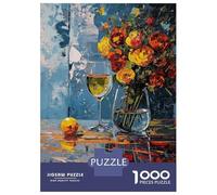 Rompecabezas De 1000 Piezas para Adolescentes Floral Still Life with Wine Glass Rompecabezas para Adultos Juguete Decoración De Pared Decoración Difícil Y Desafiante 52x38cm/1000pcs