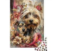 Rompecabezas De 1000 Piezas para Adolescentes Floral Yorkshire Terrier Art Print Rompecabezas para Adultos Juegos Relajantes Decoración del Hogar Actividades Divertidas En Casa 52x38cm/1000pcs