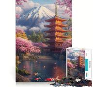 Rompecabezas de 1000 Piezas para Adolescentes Flores de Cerezo y Pagoda Juego de Ajuste Actividad Cerebral Inteligente Tiempo de Juego Relajante Actividad de cumpleaños (38x52cm)
