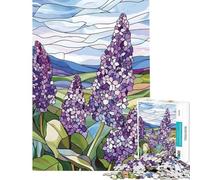 Rompecabezas de 1000 Piezas para Adolescentes Flores de Lila en vidriera Juego práctico y adictivo para Cultivar la Paciencia Regalo Ideal para cumpleaños y decoración del hogar (tamaño 38x52cm)