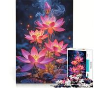 Rompecabezas de 1000 Piezas para Adolescentes Flores de Loto Rosas con Brillo mágico Juguetes para armar desafiante de completar Regalo de cumpleaños Regalos de Viaje 38x26cm