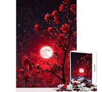 Rompecabezas de 1000 Piezas para Adolescentes Flores Rojas bajo la Luna Llena Juguete Educativo Grandes Regalos y Juguetes Juegos relajantes Actividades Divertidas en casa tamaño 38x52cm